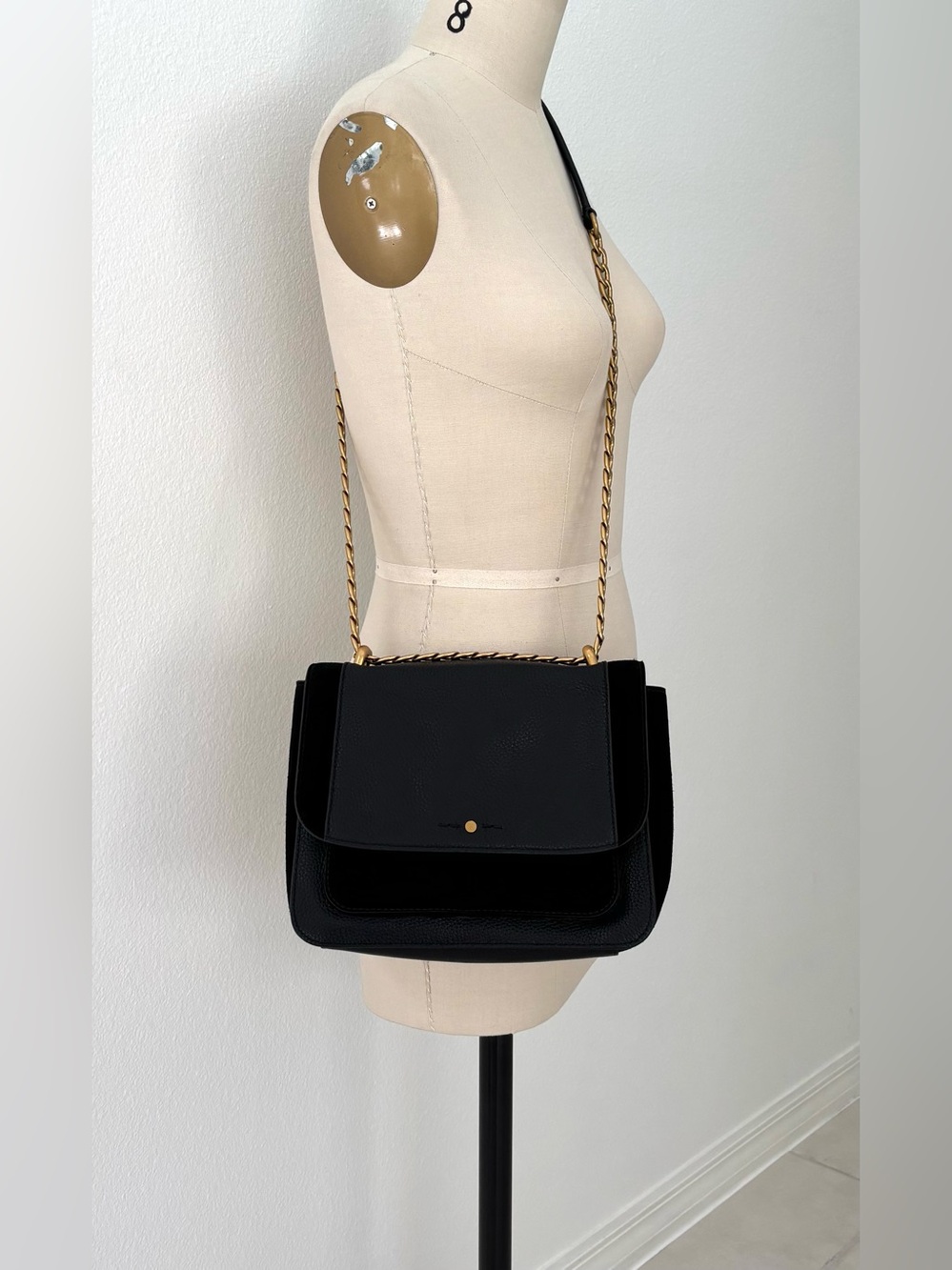 J.Crew Black Pebbled Leather & Suede Chain Crossbody Bag NWT Style AA856